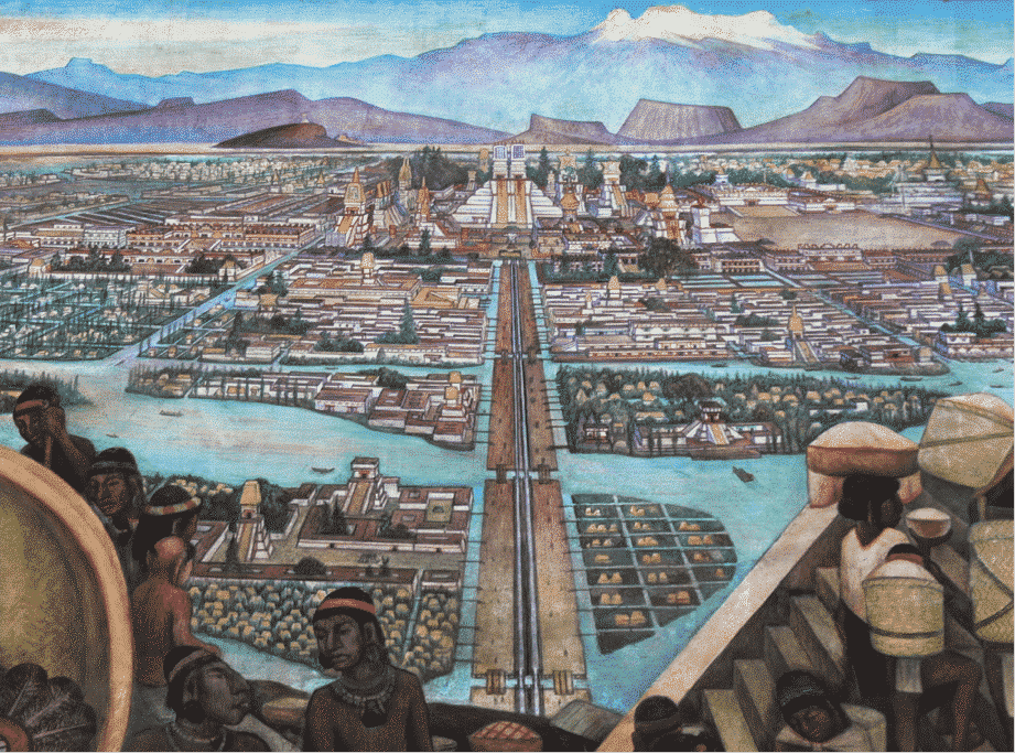 Vue sur la ville Aztèque de Tenochtitlán
