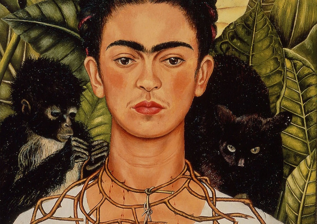 Frida Kahlo con espinas y colibríes